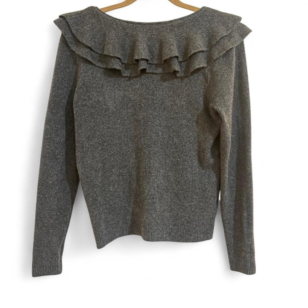 WHBM Gray Ruffle Crew Neck Sweater - Size Small - Picture 2 of 2